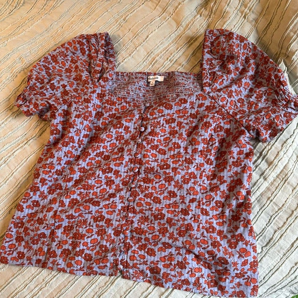 Button-Front Smocked-Back Top In Piccola Floral - image 1